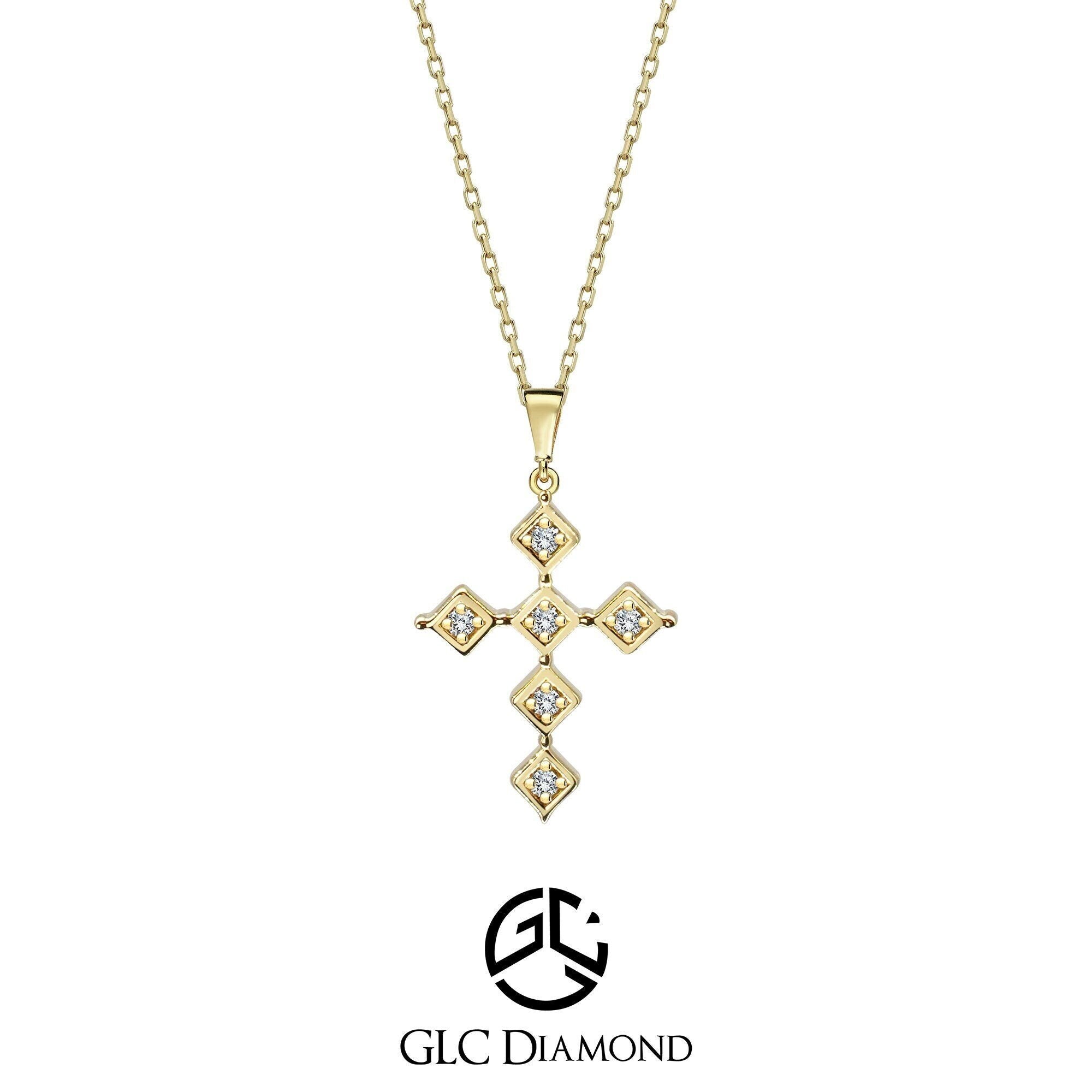 0.14 Ct Cross Diamond Necklace, Art Deco Necklace, Cross Necklace for Woman