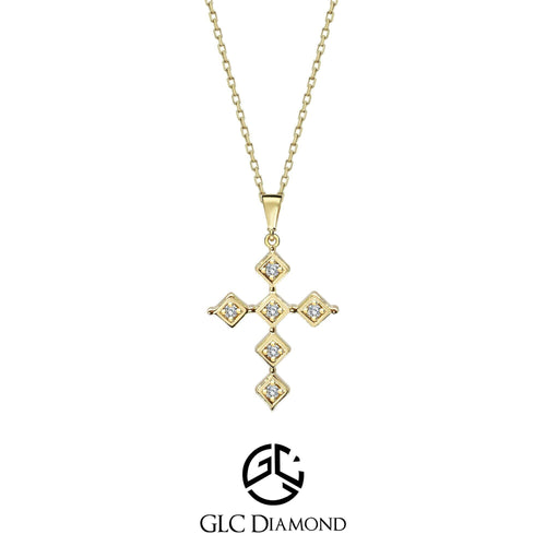 0.14 Ct Cross Diamond Necklace, Art Deco Necklace, Cross Necklace for Woman