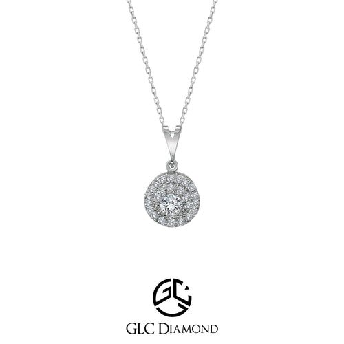 14K 0.36 Carat Round Cut Halo Diamond Necklace