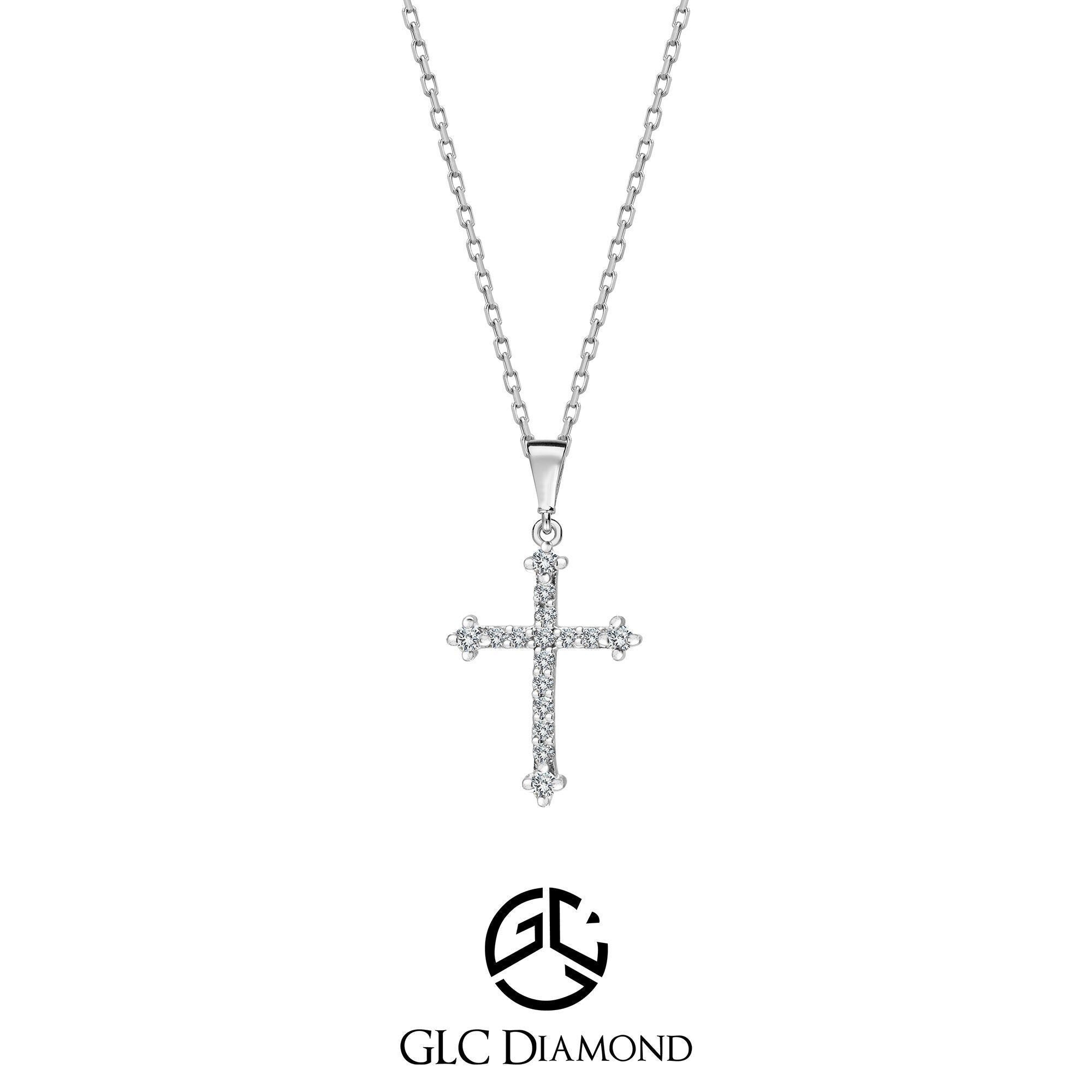 14K White Gold Diamond Necklace, Religious Jewelry