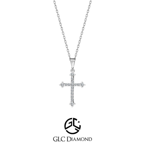 14K White Gold Diamond Necklace, Religious Jewelry