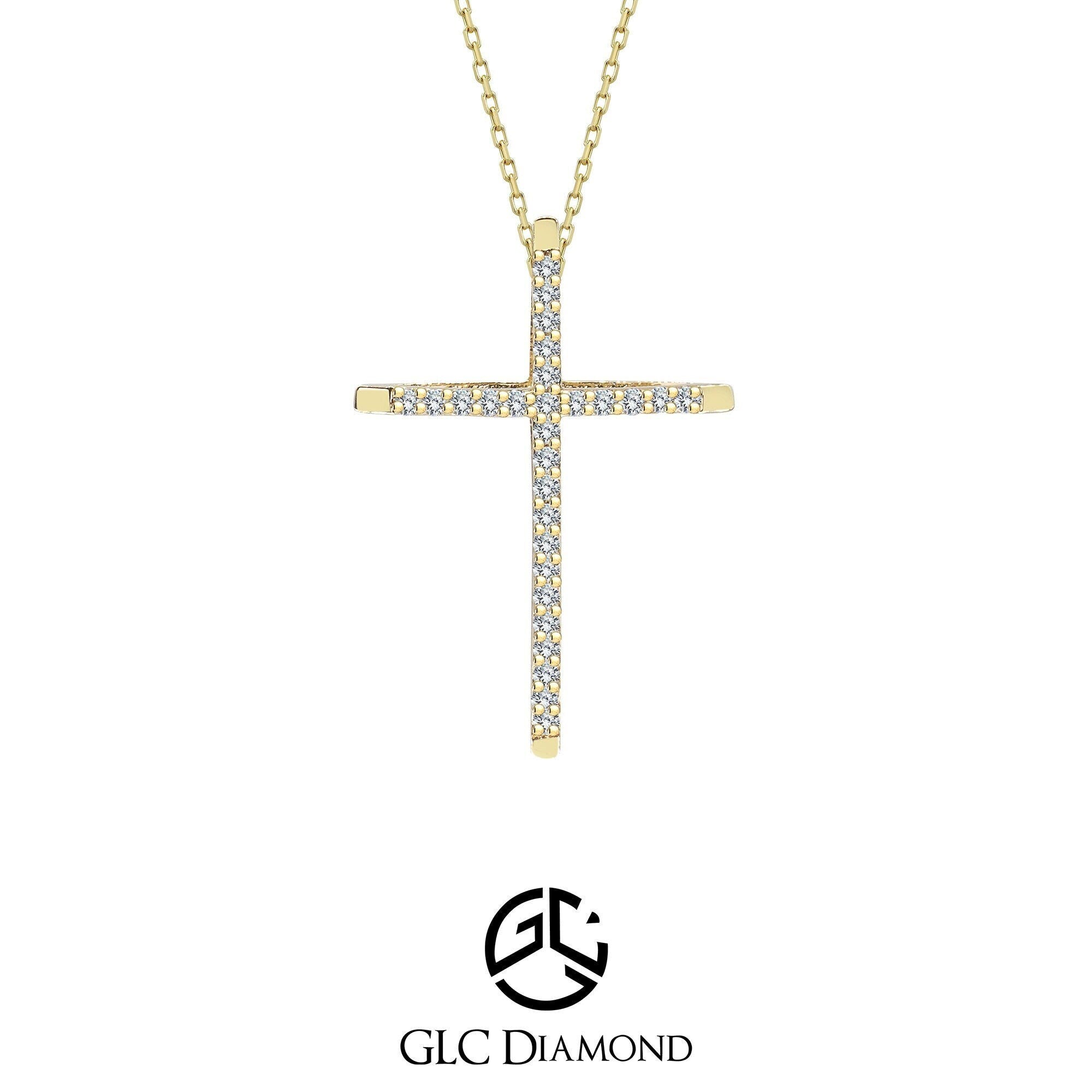 Diamond Cross Necklace, Unique Religious Jewelry, Pendant Necklace, Dainty Gold Necklace