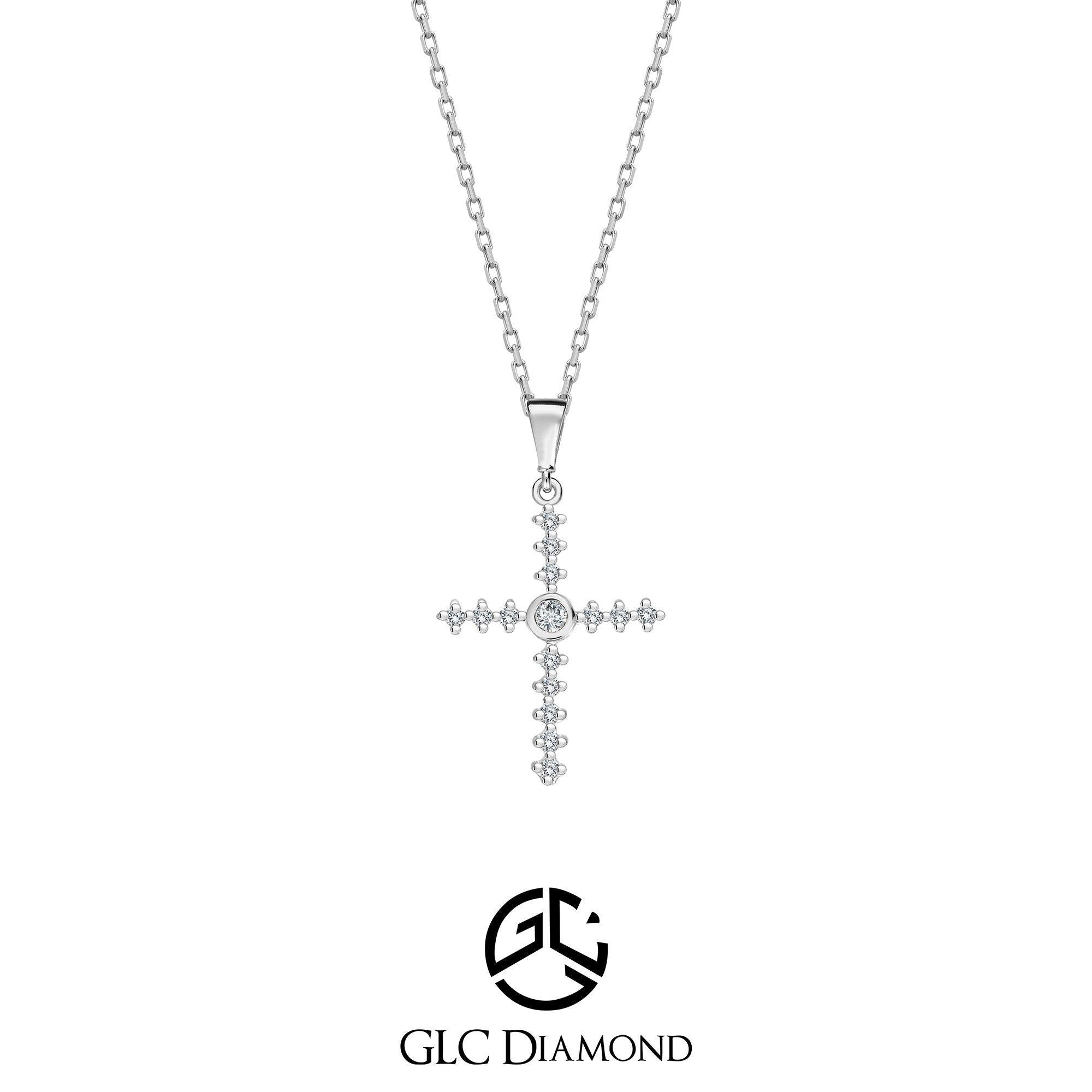 0.09 Carat Round Cut Diamond Cross Pendant Necklace, Christian Cross Pendant