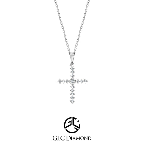 0.09 Carat Round Cut Diamond Cross Pendant Necklace, Christian Cross Pendant