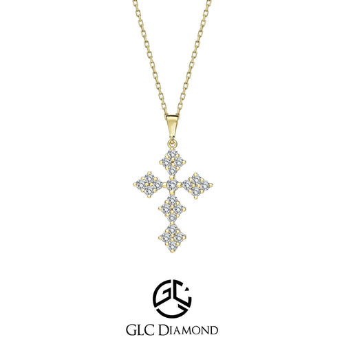 14K Solid Gold Diamond Cross Necklace, Cross Necklace Pendant