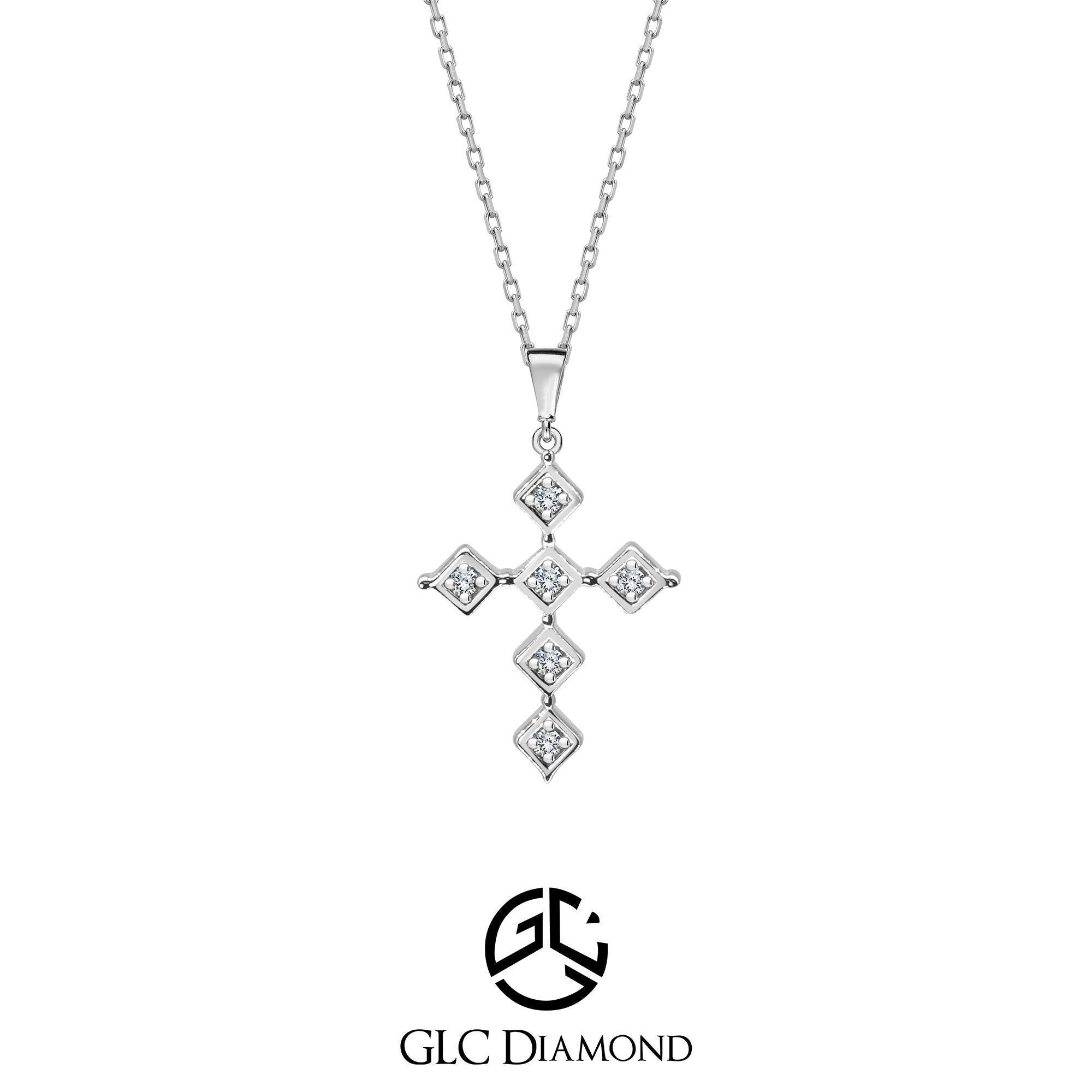 0.08 Carat Diamond Cross Necklace, Art Deco Necklace, Dainty Cross Pendant