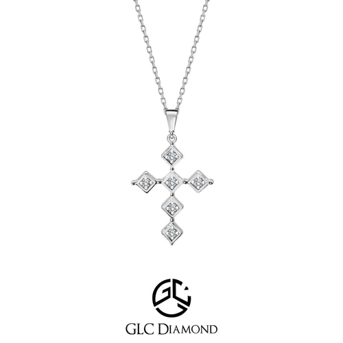 0.08 Carat Diamond Cross Necklace, Art Deco Necklace, Dainty Cross Pendant