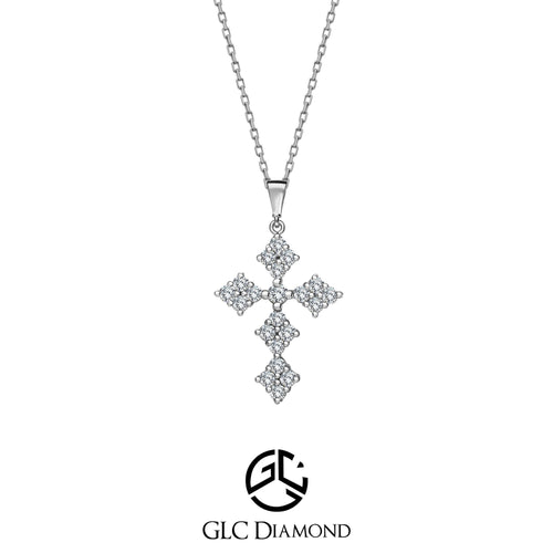 0.30 Carat 14K Diamond Cross Necklace, Dainty Diamond Cross