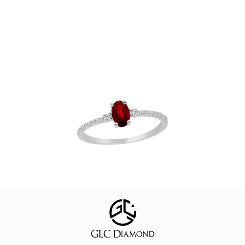 14K Solid Gold Minimalist Natural Ruby Diamond Ring Oval Solitaire Ring