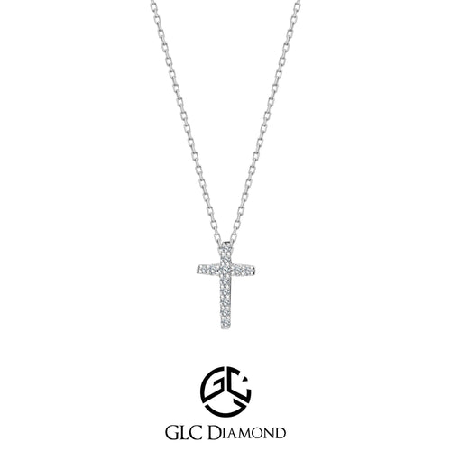 0.07 Carat Round Diamond Cross Necklace, Dainty Gold Diamond Cross Necklace