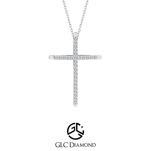 Diamond Cross Necklace, 14K Art Deco 0.20 CT, Religious Jewelry, Communion Gift