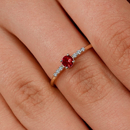 14K Gold Round Cut Diamond Ruby Ring