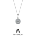 14K 0,22 Ct Round Cut Halo Cushion Shape Diamond Necklace Pendant