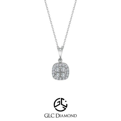 14K 0,22 Ct Round Cut Halo Cushion Shape Diamond Necklace Pendant