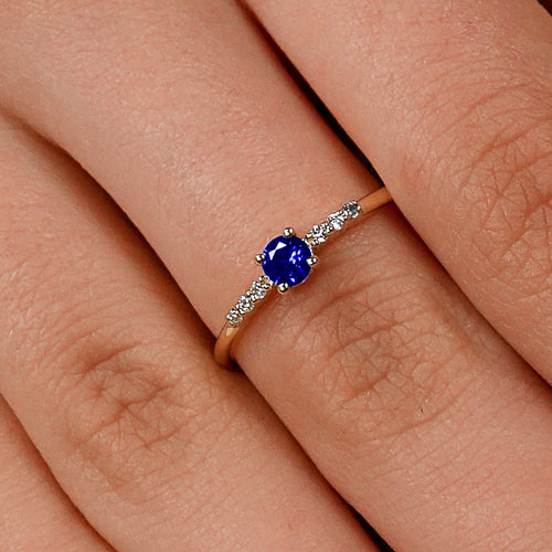 14K Gold Round Cut Diamond Sapphire Ring