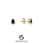 14K Solid Gold Sapphire Diamond Stud Earrings