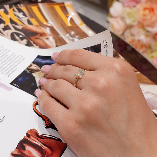 14K Solid Gold Diamond Butterfly Ring