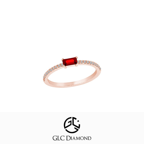 14K Gold Diamond Baguette Ruby Ring