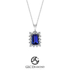 Quality Unique Emerald Blue Sapphire Single Cut Diamond Halo Necklace