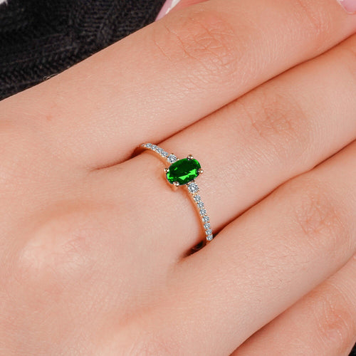 14K Solid Gold Emerald Oval Solitaire Ring