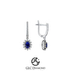 Sapphire Oval Halo Dangle Drop Diamond Earrings