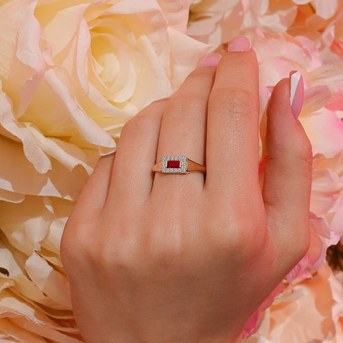 14K Gold Ruby Diamond Signet Ring