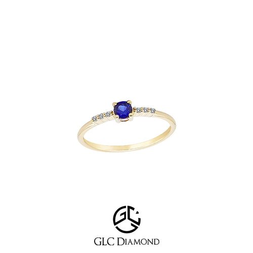 14K Gold Round Cut Diamond Sapphire Ring