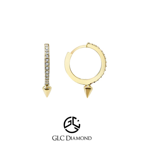 14K Solid Gold Diamond Arrow Hoops