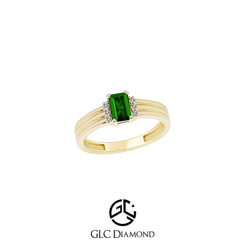 14K Solid Gold Diamond Emerald Statement Ring