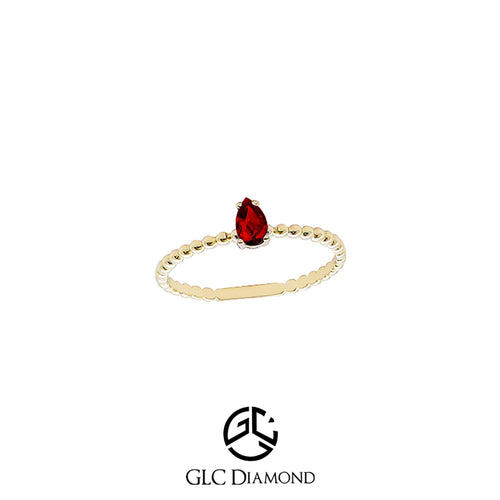 14K Solid Gold Pear Cut Natural Diamond Ruby Ring