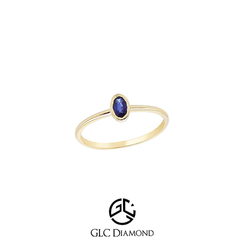 14K Solid Gold Oval Cut Solitaire Sapphire Ring