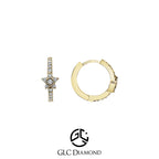 14K Solid Gold Diamond Star Hoops Earrings