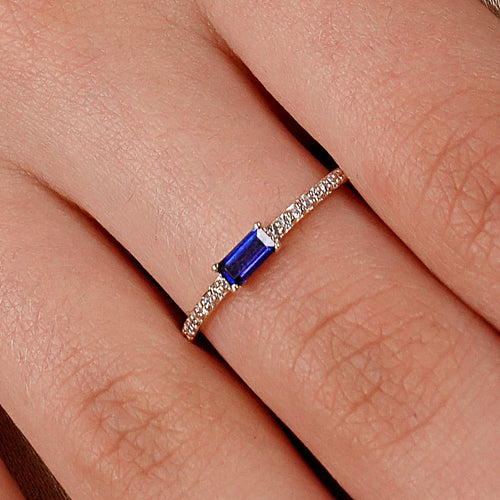 14K Gold Diamond Baguette Sapphire Ring