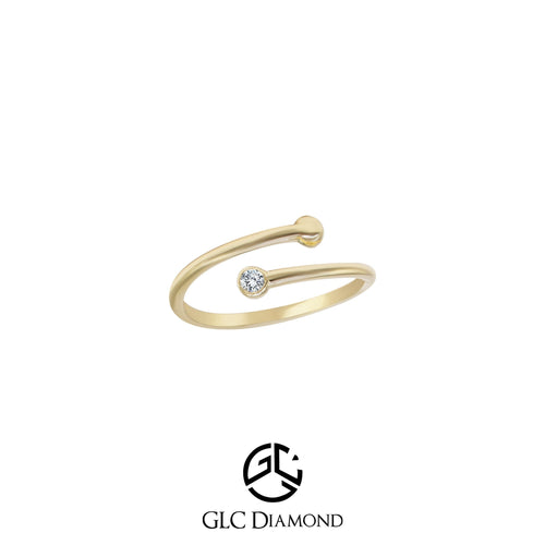 14K Solid Gold Diamond Open Cuff Ring