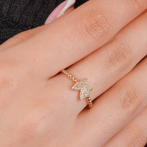 14K Solid Gold Diamond Butterfly Ring