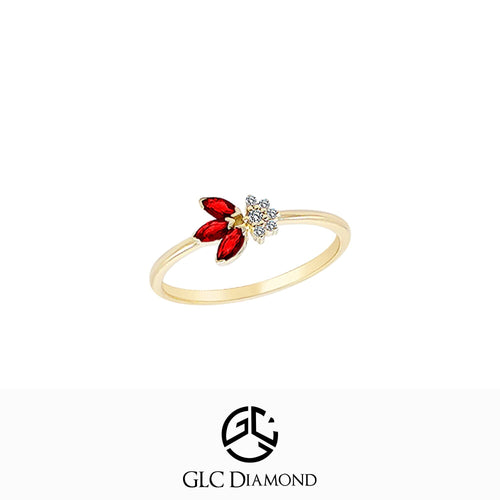 Diamond Ruby Flower Ring, 14K Gold Everyday Ring