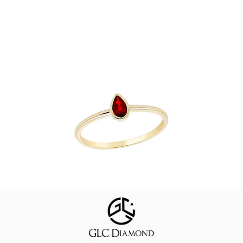 14K Solid Gold Pear Cut Solitaire Ruby Ring