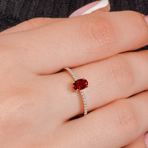 14K Solid Gold Oval Diamond Ruby Solitaire Ring