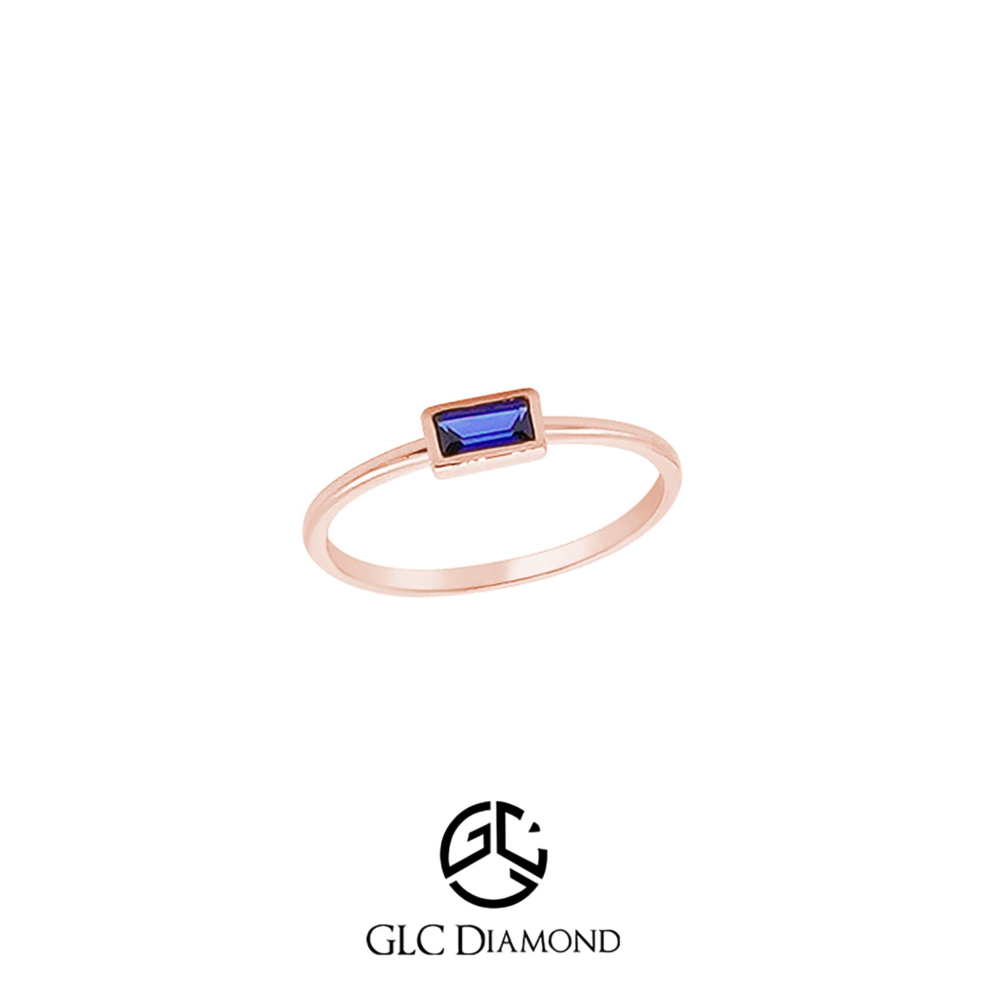 14K Solid Gold Baguette Cut Solitaire Sapphire Ring