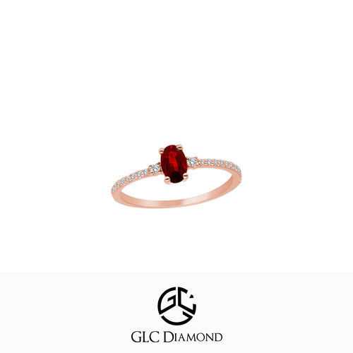 14K Solid Gold Minimalist Natural Ruby Diamond Ring Oval Solitaire Ring