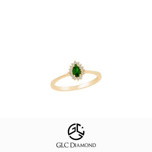 14K Solid White Gold Pear Cut Emerald Ring