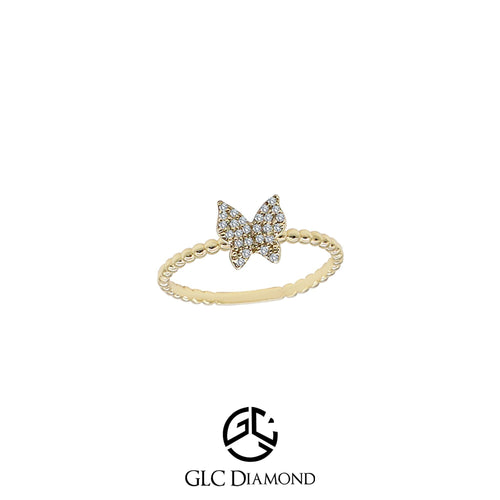 14K Solid Gold Diamond Butterfly Ring