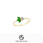 Diamond Emerald Flower Ring, 14K Gold Everyday Ring