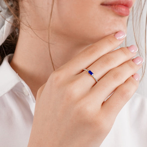 14K Gold Diamond Baguette Sapphire Ring