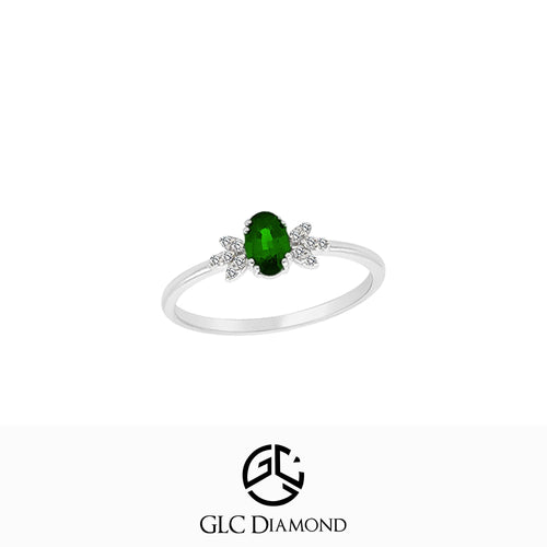 14K Solid Gold Oval Cut Emerald Ring