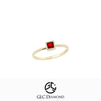 14K Gold Square Cut Solitaire Ruby Ring