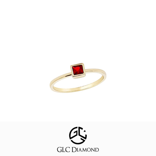 14K Gold Square Cut Solitaire Ruby Ring