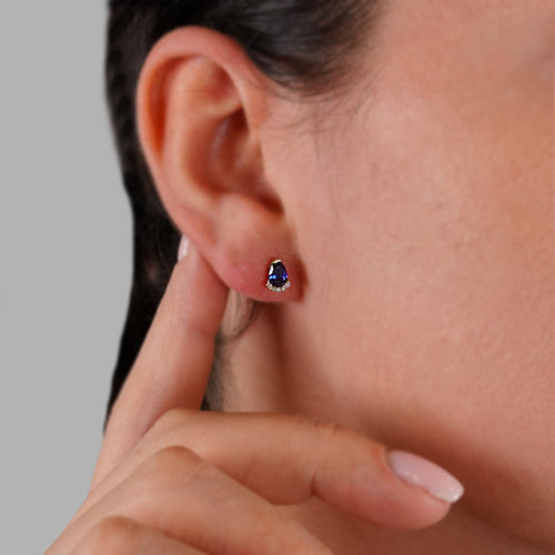 14K Solid Gold Sapphire Diamond Stud Earrings