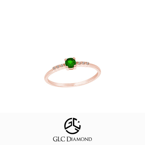 14K Gold Round Cut Diamond Emerald Ring