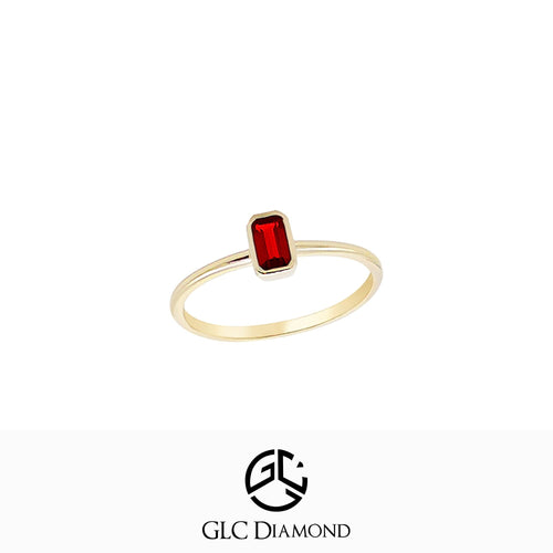 14K Gold Emerald Cut Solitaire Natural Diamond Ruby Ring